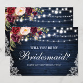 Rustic Blauw Houten Lichten Kant Bloemachtige Brui Kaart (Voorkant / Achterkant)