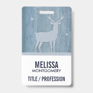Rustic Blauw Houten Rendier Landelijke Kerst Badge