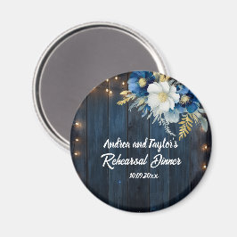 Rustic Blauw Houten Witte Bloemen Bruiloftsgeschen Magneet