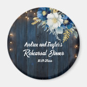 Rustic Blauw Houten Witte Bloemen Bruiloftsgeschen Magneet (Voorkant)
