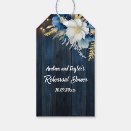 Rustic Blauw Houten Witte Bloemige Oefen Diner Cadeaulabel