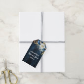 Rustic Blauw Houten Witte Bloemige Oefen Diner Cadeaulabel (Met Touw)