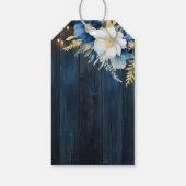 Rustic Blauw Houten Witte Bloemige Oefen Diner Cadeaulabel (Achterkant)