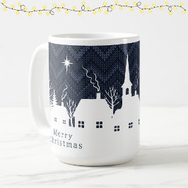 Rustic Blauw Kerst Dorp Chevron Breiwerk  Koffiemok