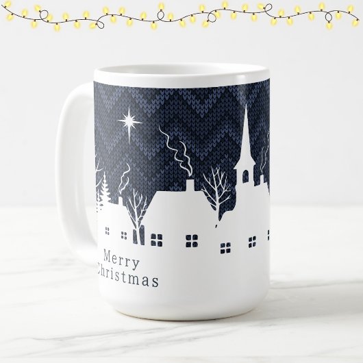 Rustic Blauw Kerst Dorp Chevron Breiwerk  Koffiemok