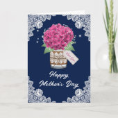 Rustic Blauw Roze Bloem Moederdag Kaart (Voorkant)