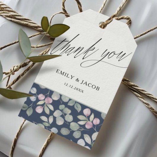 Rustic Blauw & Salie Eucalyptus Dank je Cadeaulabel