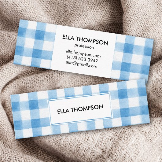 Rustic Blauw Waterverf Buffalo Plaid Minimalistisc Mini Visitekaartje