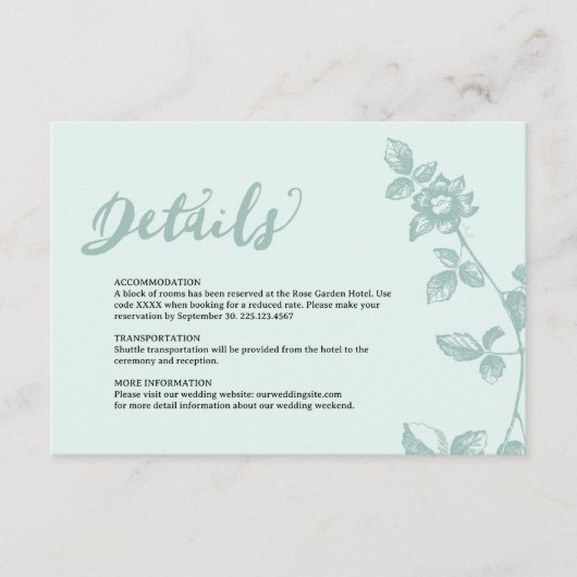 Rustic Blauw Whimsical Bloemendetails Informatiekaartje (Voorkant)