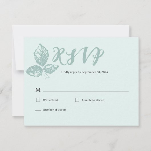 Rustic Blauw Whimsical Bloemmotief RSVP Kaartje (Voorkant)