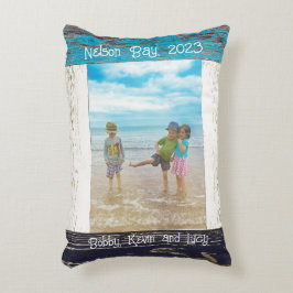 Rustic Blauw Witte Strand Houten Fotolijst Accent Kussen