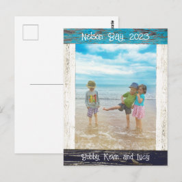 Rustic Blauw Witte Strand Houten Fotolijst Briefkaart