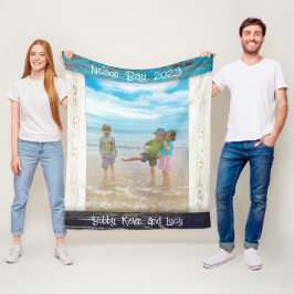 Rustic Blauw Witte Strand Houten Fotolijst Fleece Deken