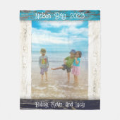 Rustic Blauw Witte Strand Houten Fotolijst Fleece Deken (Voorkant)