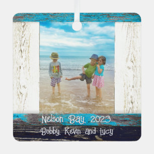 Rustic Blauw Witte Strand Houten Fotolijst Metalen Ornament