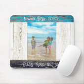 Rustic Blauw Witte Strand Houten Fotolijst Muismat (Met muis)