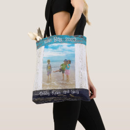 Rustic Blauw Witte Strand Houten Fotolijst Naam Tote Bag