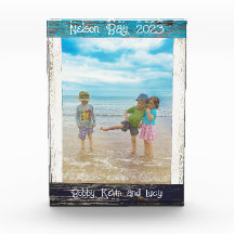 Rustic Blauw Witte Strand Houten Tekst 5" x 7" Fra