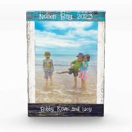 Rustic Blauw Witte Strand Houten Tekst 5" x 7" Fra Fotoblokken