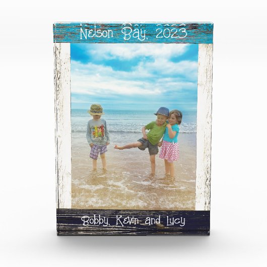Rustic Blauw Witte Strand Houten Tekst 5" x 7" Fra Fotoblokken (Voorkant)