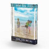 Rustic Blauw Witte Strand Houten Tekst 5" x 7" Fra Fotoblokken (Rechts)