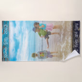 Rustic Blauw Witte Strand Houten Tekst Fotolijst Strandlaken (Voorkant)