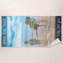 Rustic Blauw Witte Strand Houten Tekst Fotolijst Strandlaken