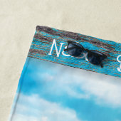Rustic Blauw Witte Strand Houten Tekst Fotolijst Strandlaken (In situ)