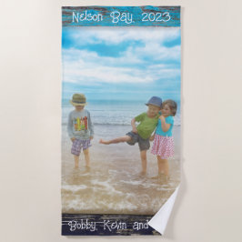 Rustic Blauw Witte Strand Houten Tekst Fotolijst Strandlaken