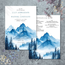 Rustic Blauwe Aquarel Berg Bruiloft Details Kaart