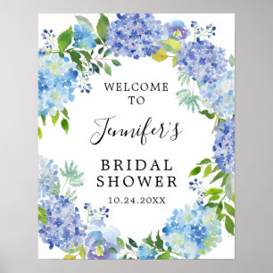 Rustic Blauwe Aquarel Hydrangea Bruidsdouche Poster