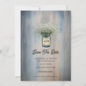 Rustic blauwe baby’s breath foto save the date kaa (Achterkant)