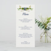 Rustic Blauwe Bloemen Eikels Eikenbladeren Trouwen Menu (Staand voorkant)