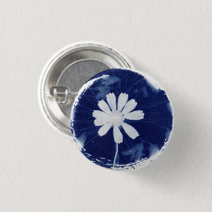 Rustic Blauwe Cyaanafdruk Madeliefje Speld Ronde Button 3,2 Cm