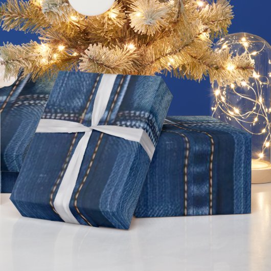 Rustic Blauwe Denim Patchwork Cadeaupapier (Feestdagen)