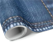 Rustic Blauwe Denim Patchwork Cadeaupapier (Rol Hoek)