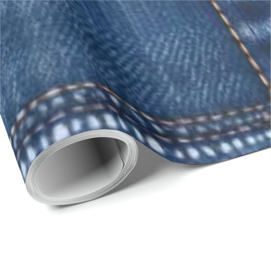 Rustic Blauwe Denim Patchwork Cadeaupapier (Rol Hoek)