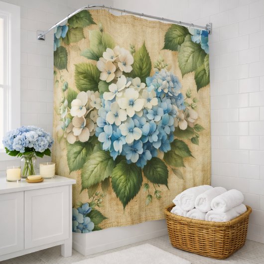 Rustic blauwe hortensia bloemensluiergordijn douchegordijn