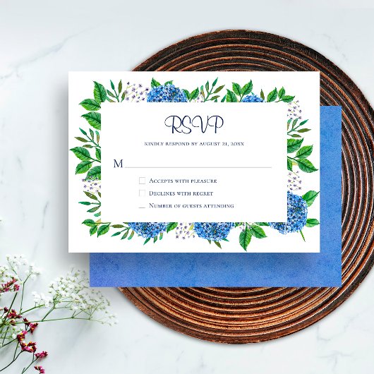 Rustic Blauwe Hortensia Watercolor RSVP Kaart