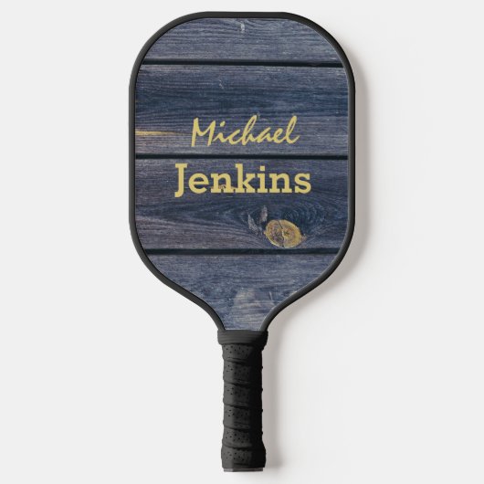 Rustic Blauwe Hout | Modern Monogram Pickleball Paddle (Voorkant)