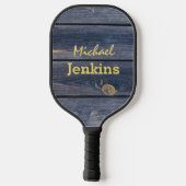 Rustic Blauwe Hout | Modern Monogram Pickleball Paddle (Achterkant)