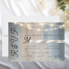 Rustic Blauwe Hout & Slingerlichten Trouw RSVP Kaa Kaartje