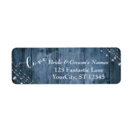 Rustic Blauwe Hout, Witte Licht Snaar Trouw 3 Etiket