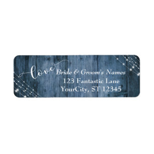 Rustic Blauwe Hout, Witte Licht Snaar Trouw 3 Etiket