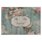 Rustic Blauwe Houten Bloem Huwelijks Cadeau met Na Snijplank (Voorkant)