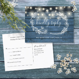 Rustic Blauwe Houten Bloemen Song Request RSVP Kaa Uitnodiging Briefkaart