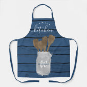 Rustic Blauwe Houten Pot Lepel Familie Keuken Schort (Voorkant)