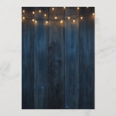 Rustic Blauwe Houten Slingerlichten Bloem Bruiloft Menu (Achterkant)