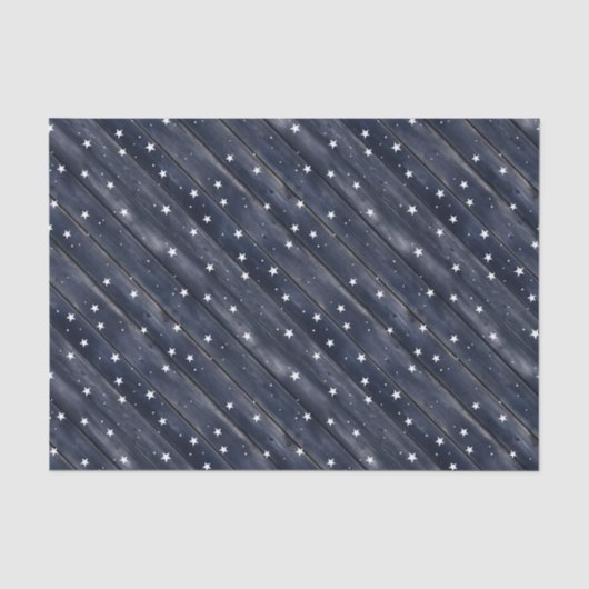 Rustic Blauwe Houten Sterren Tissuepapier (Voorkant)