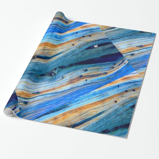 rustic blauwe jeneverhouten planken cadeaupapier (Uitgerold)